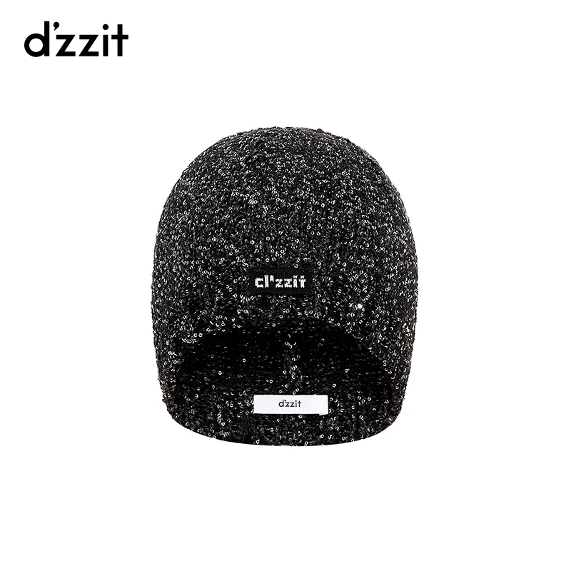 dzzit地素闪亮针织帽休闲潮流珠片混纺设计黑色帽子女3I3Z5035A