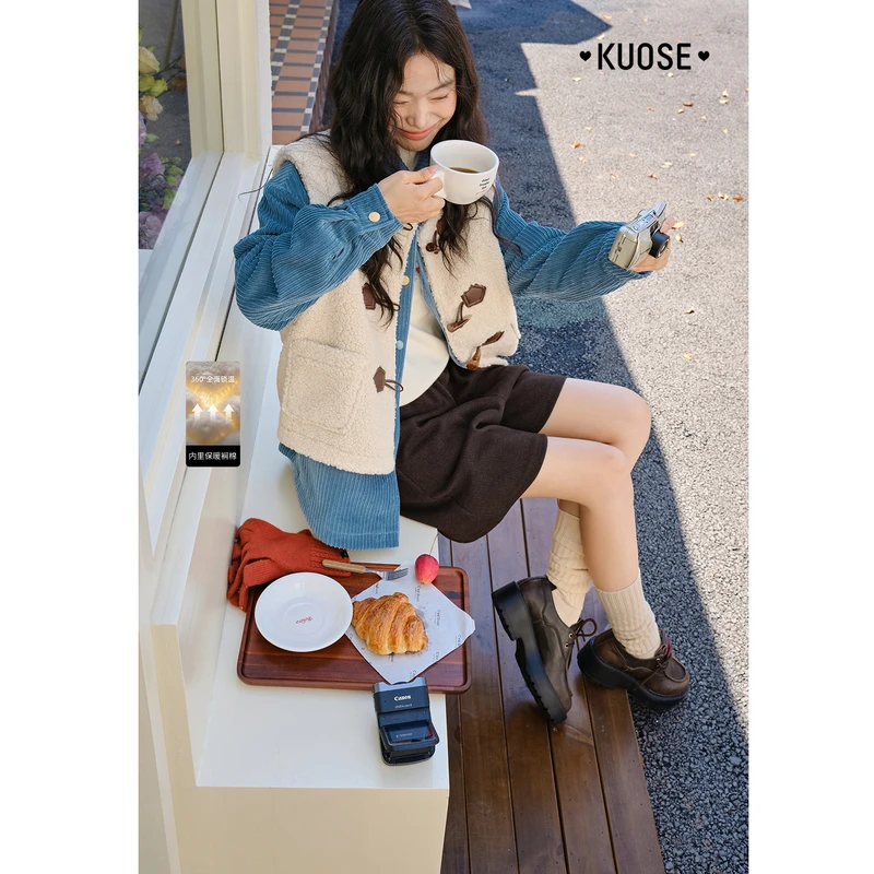 阔色翻领衬衫型棉服马甲两件套25秋冬季新款女上衣外套KSO2509006