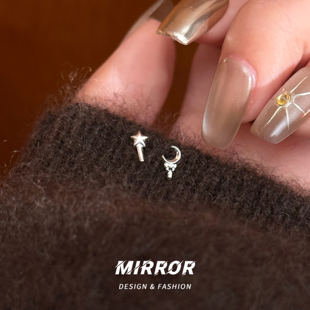 小麋人 足银耳饰 CE9608星月魔法棒耳钉女小众设计简约耳环耳饰