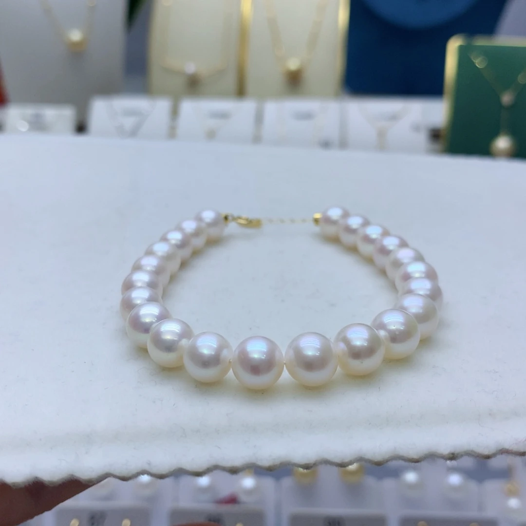 淡水珍珠手链18K金镶嵌8-9