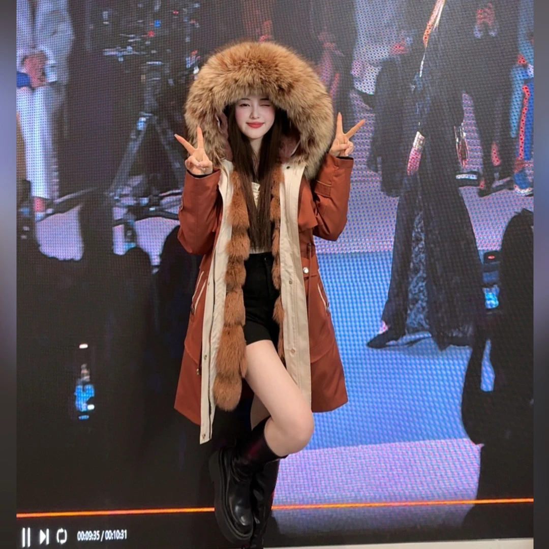 【新年战衣】女款加厚全真狐狸毛内胆貉子毛领高品质女装派克服外套