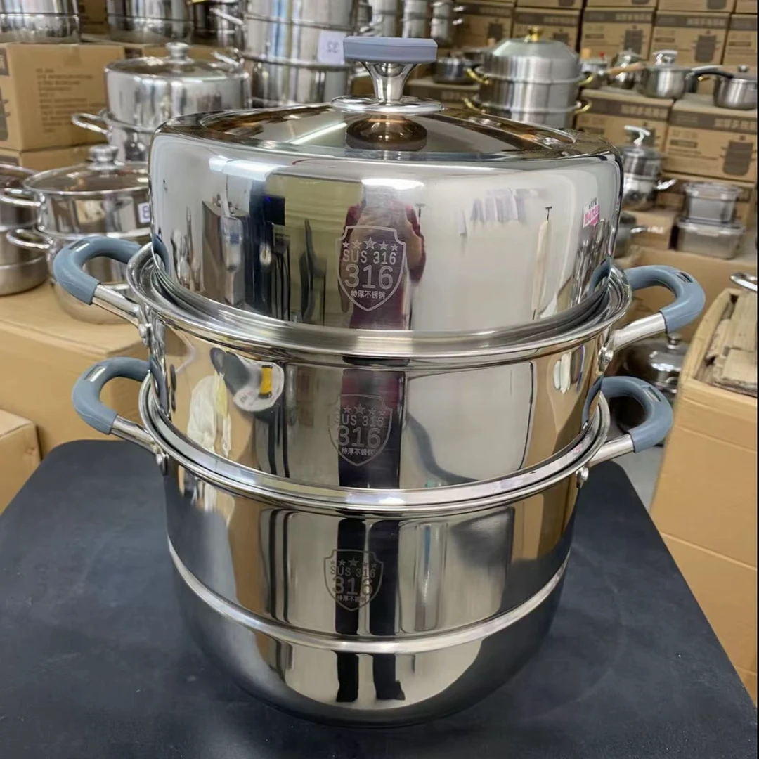 【30-32-34】大蒸锅食品级特厚不锈钢蒸包子蒸馒头煤气灶电磁炉