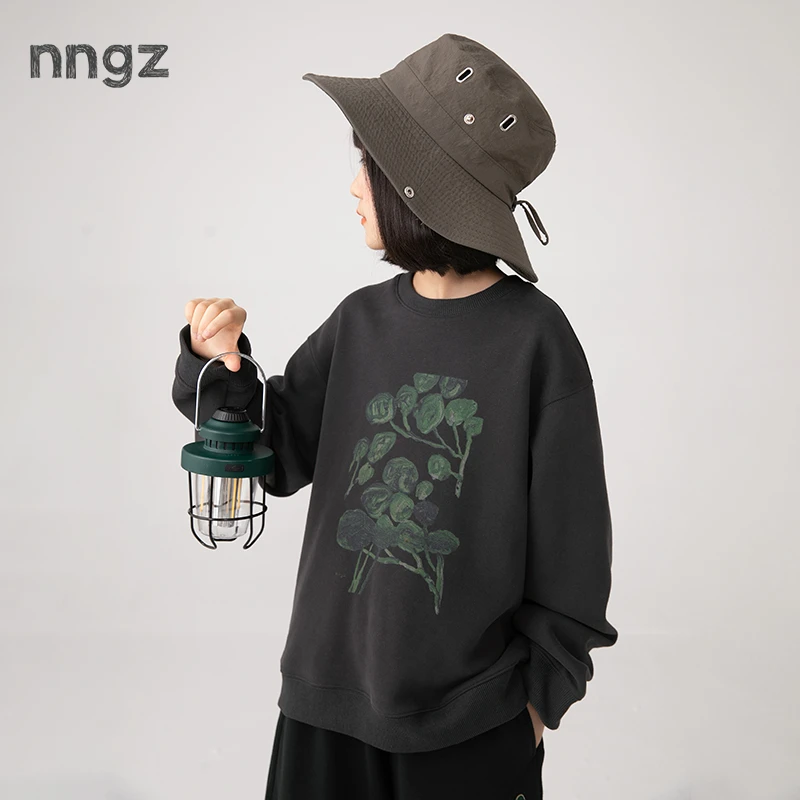 NNGZ女童手绘植物印花卫衣秋保暖舒适儿童圆领上衣童装B25CW1127H