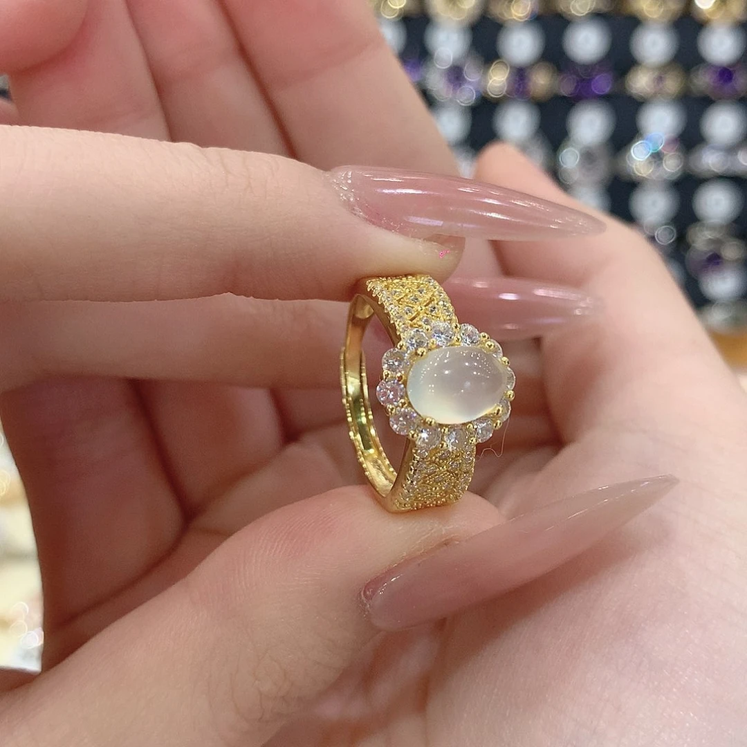 蛇纹石玉戒指银S925镶嵌缺****爱