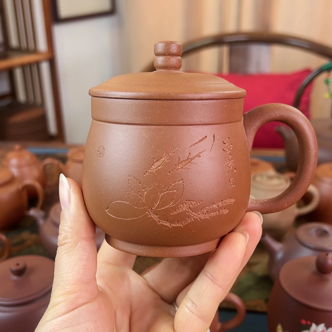 茶壶紫砂精品 盖杯 红降坡 300cc