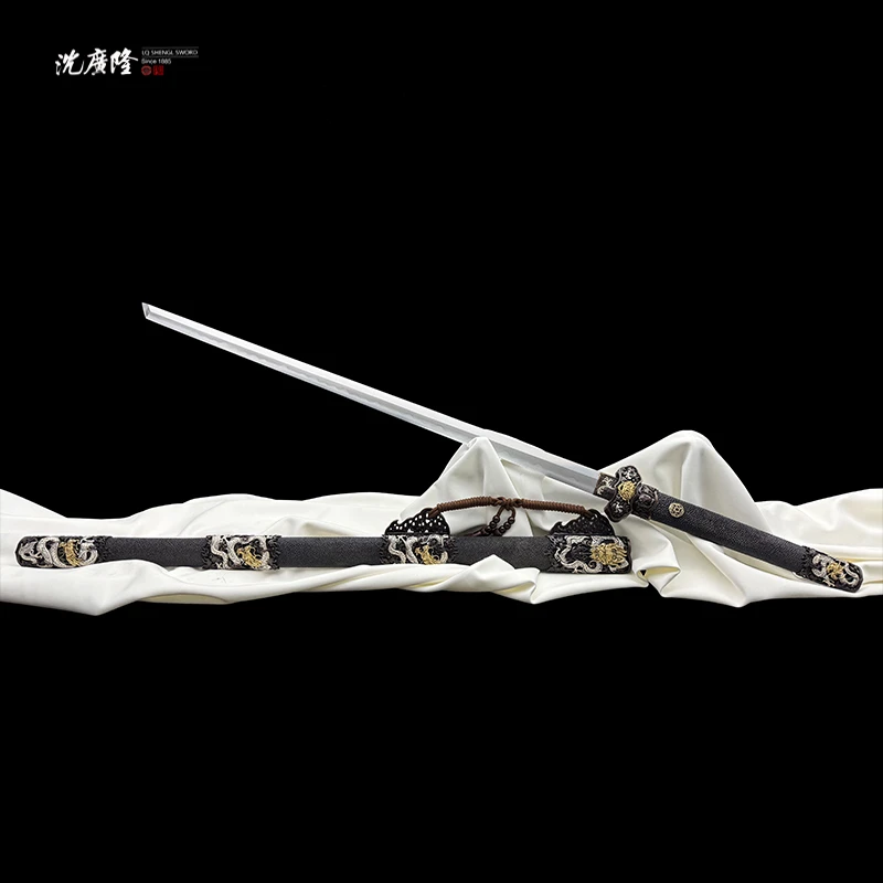 龙泉沈广隆 傲龙唐刀鱼皮 迅雷唐刀打包 带红木鹅头架 手工未开刃