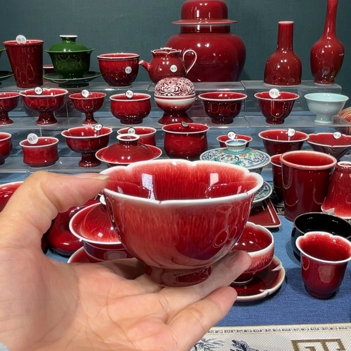 景德镇陶瓷浅行窑花朵杯