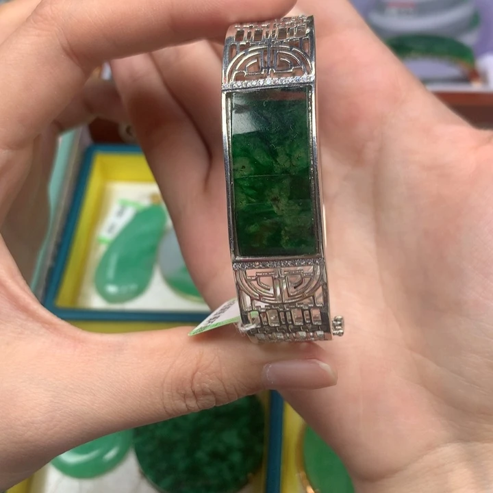 翡翠银S925镶嵌手镯翡翠