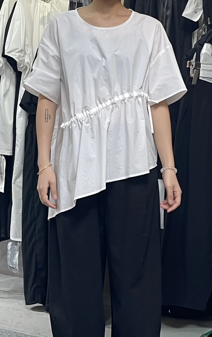 有货SKGD#71756夏季福利高品质不规则抽绳短袖衬衫，衣长：68cm