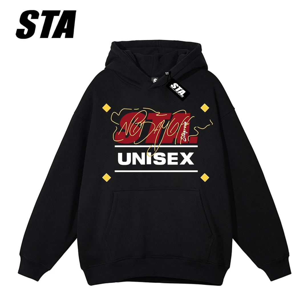 STA正品秋冬季美式潮牌重磅高街连帽卫衣男女情侣宽松外套帽衫
