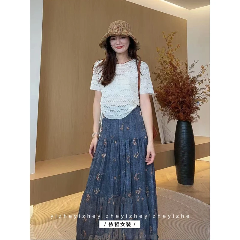 "抽绳T恤"ZF3602女短袖气质夏季小众设计感