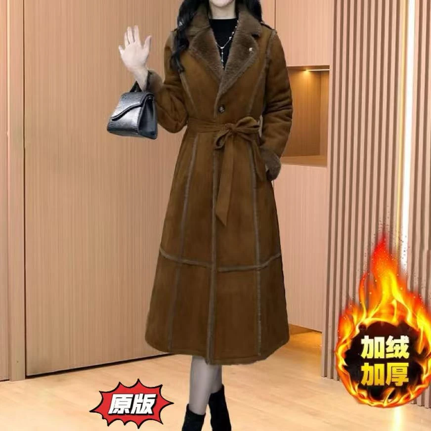 高档反皮绒加绒加厚时尚保暖外套2025冬季新款显瘦洋气轻奢大衣