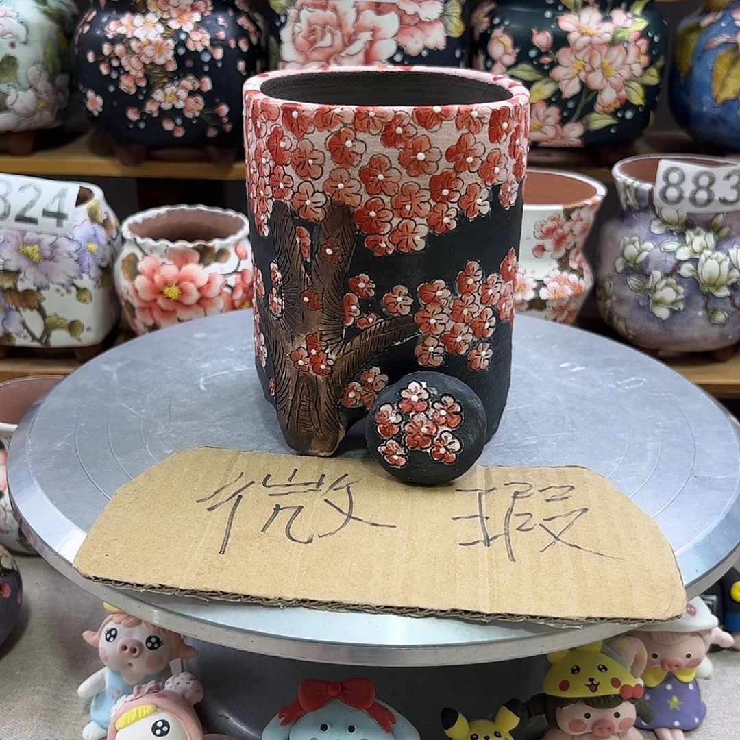 飘***雪景德镇炫彩手绘景德镇陶瓷花盆