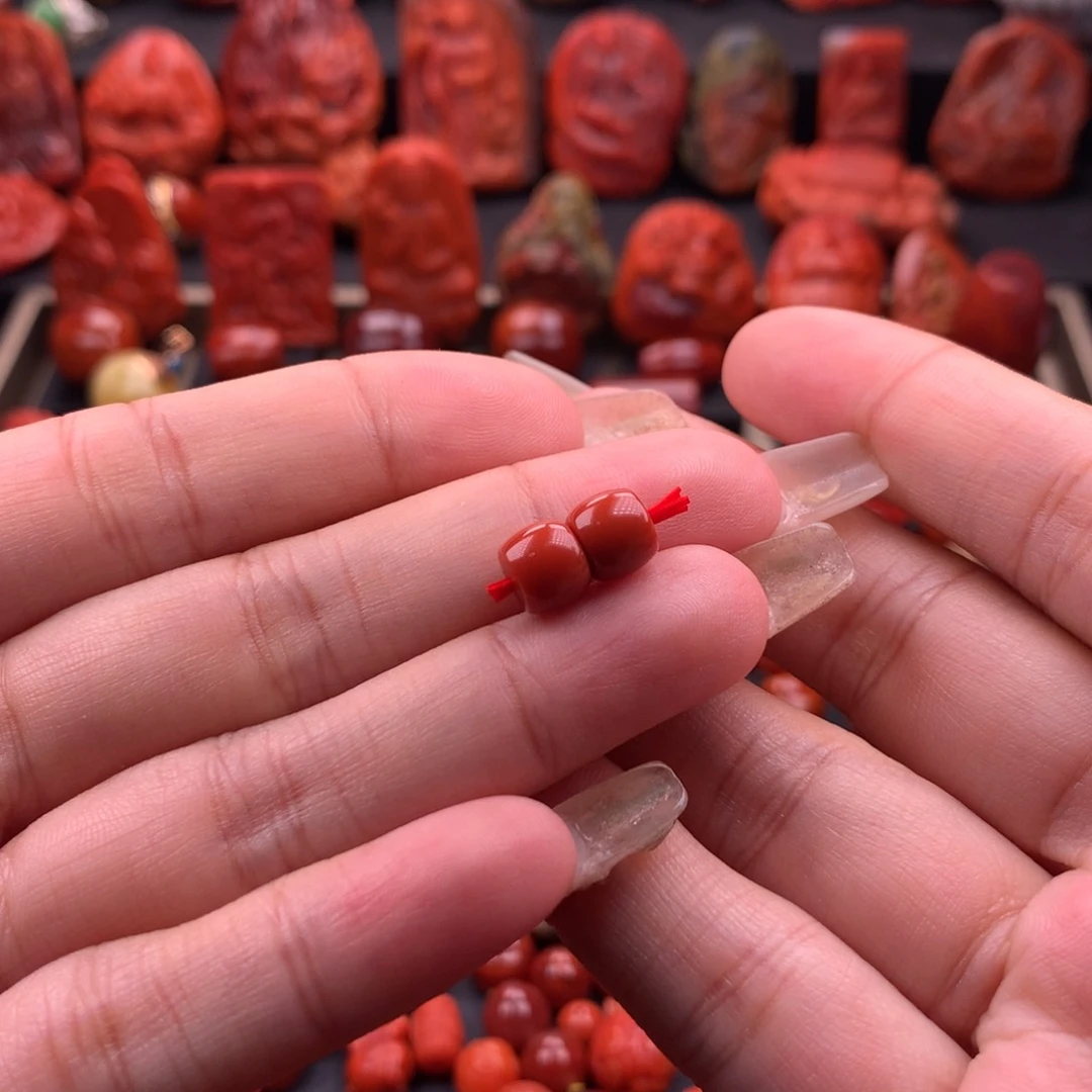 南红玛瑙南红川料原矿直切对珠7.4mm未镶嵌道****哥
