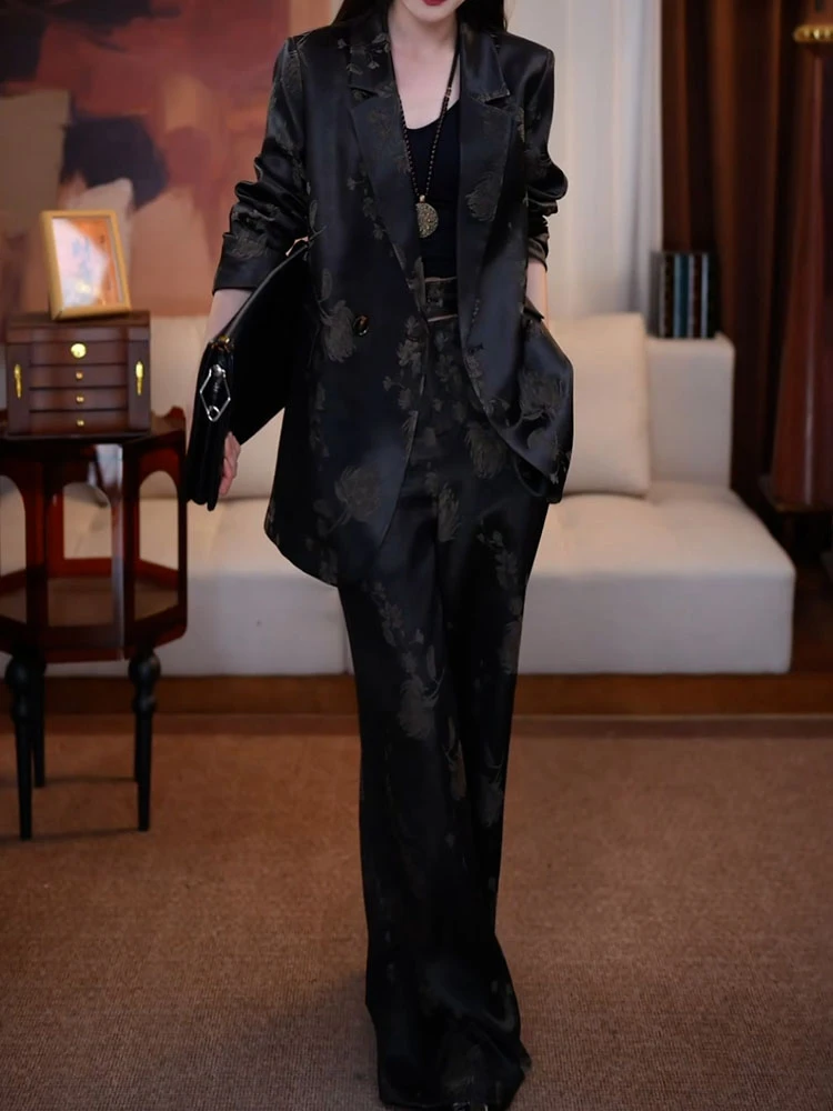 高级感轻奢洋气裤套装2025秋季新款优雅贵夫人提花西装外套+长裤