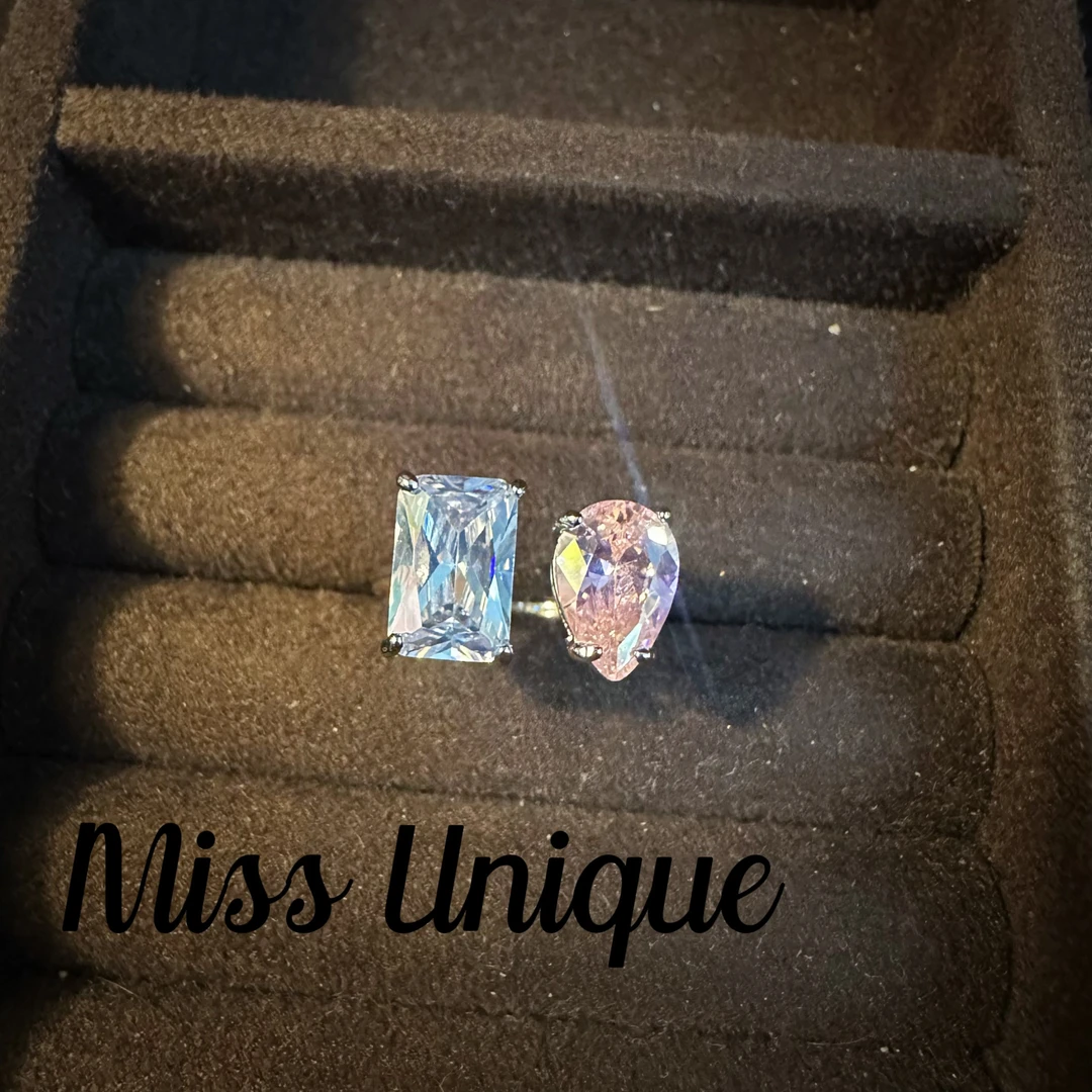 C3427粉水滴白方糖戒指