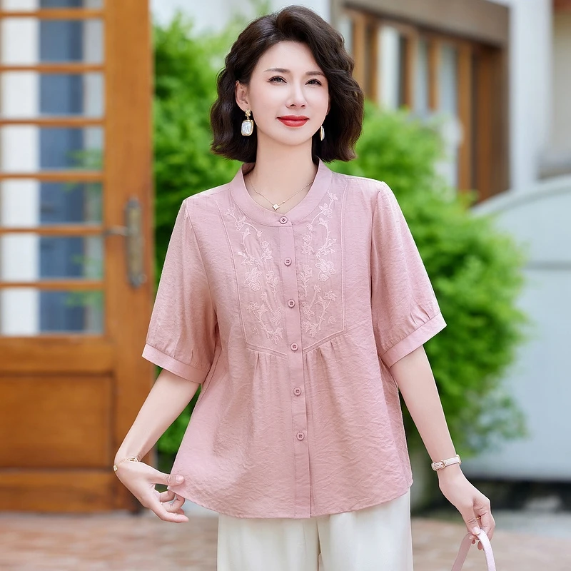 母亲节妈妈夏装时尚小衫2025新款中老年女装洋气显瘦气质短袖套装