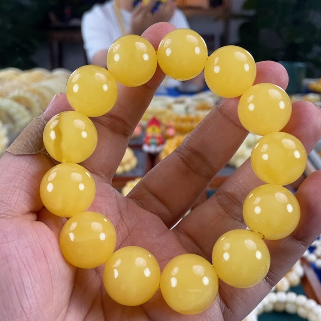 琥珀未镶嵌珠宝奇石18鸡油黄蜜蜡同料串48.35