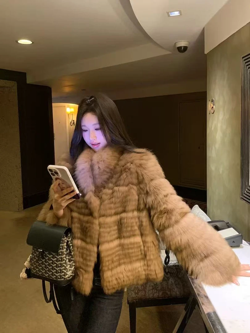 瑞秋【暖绒落日】秋冬网红款进口狐狸毛密车皮草外套中长款廓形大衣