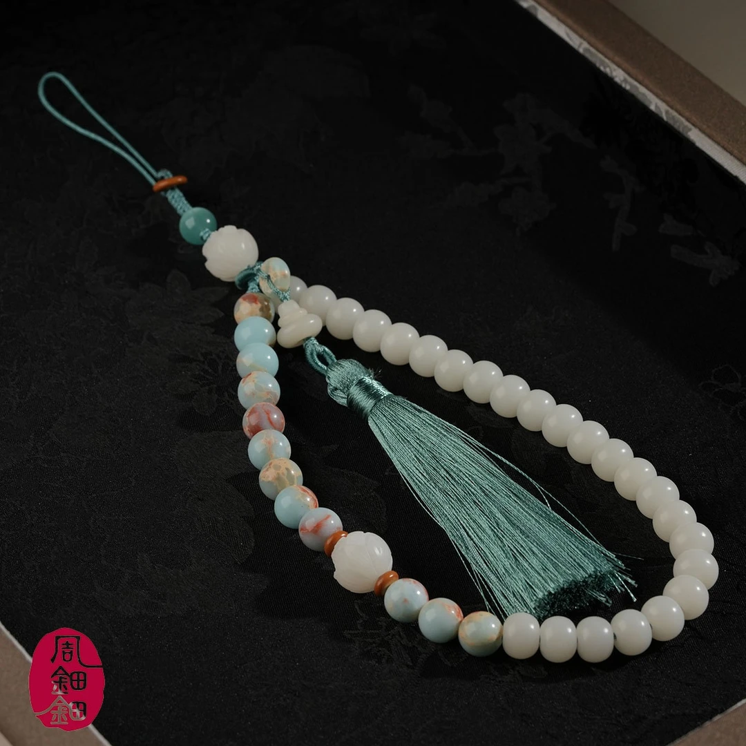 周钿钿®|蓝樱花|菩提根国风特色手机挂创意手工