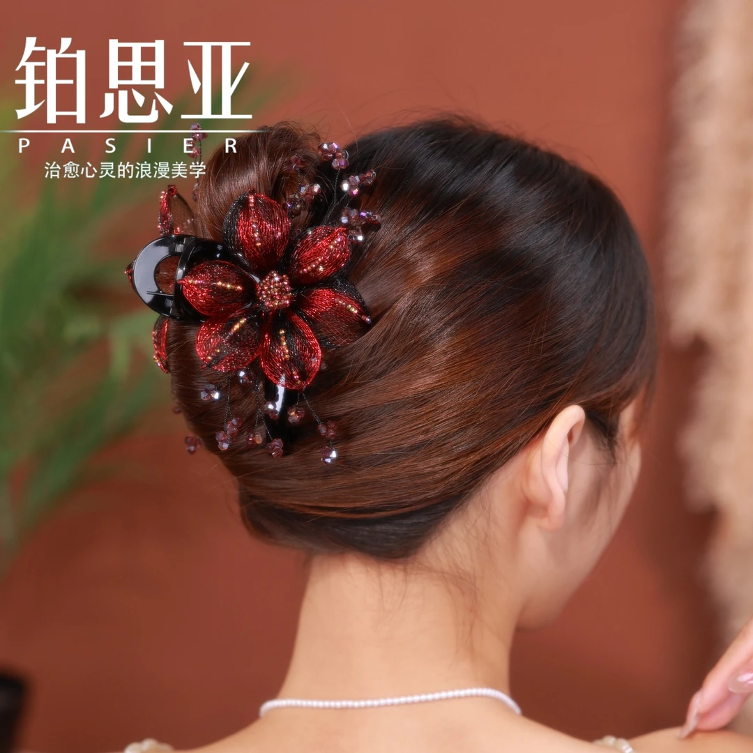 铂思亚 繁花 轻奢手工铜丝花朵抓夹复古鲨鱼夹头饰FB2399
