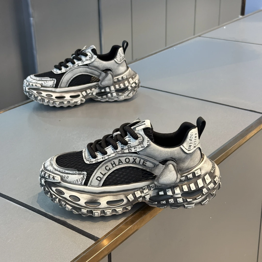 轻奢老爹鞋2025夏季新款运动休闲鞋拼色透气网面男鞋子增高网红鞋