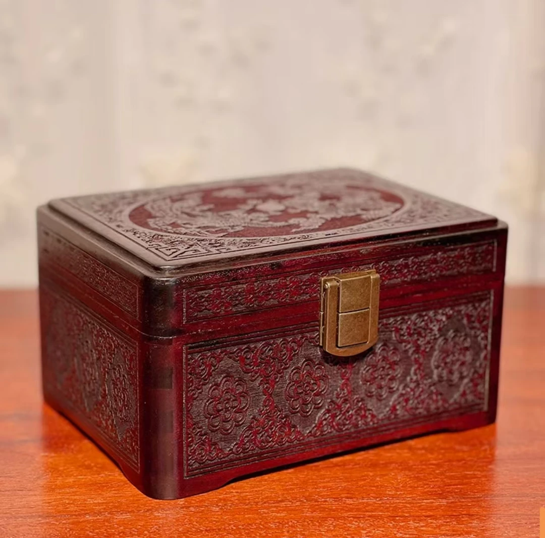 【木上】红酸枝-小号龙凤呈祥红木首饰盒16*12*9-珠宝文玩收纳盒