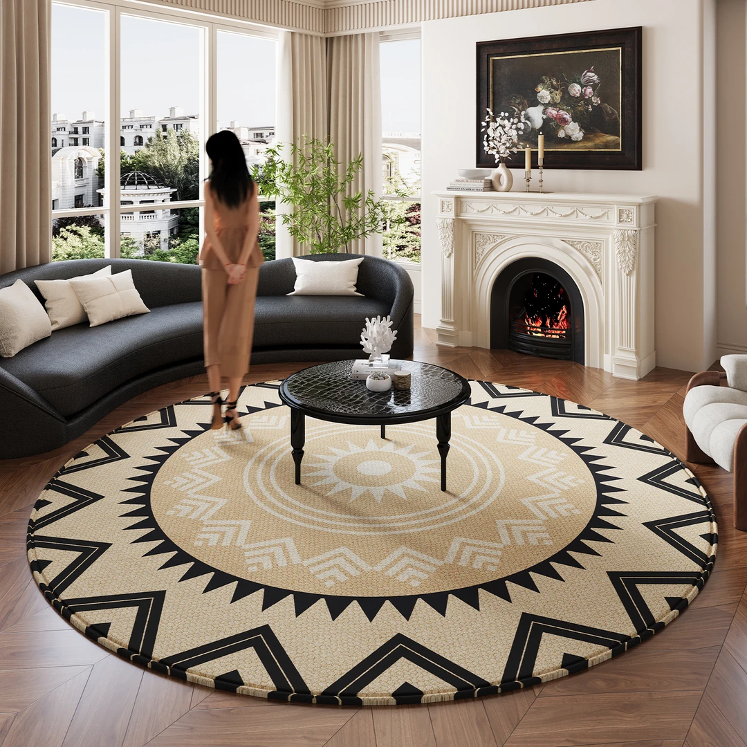 忘忧虫轻奢圆形客厅地毯免洗耐脏防滑沙发茶几垫大面积全铺地毯