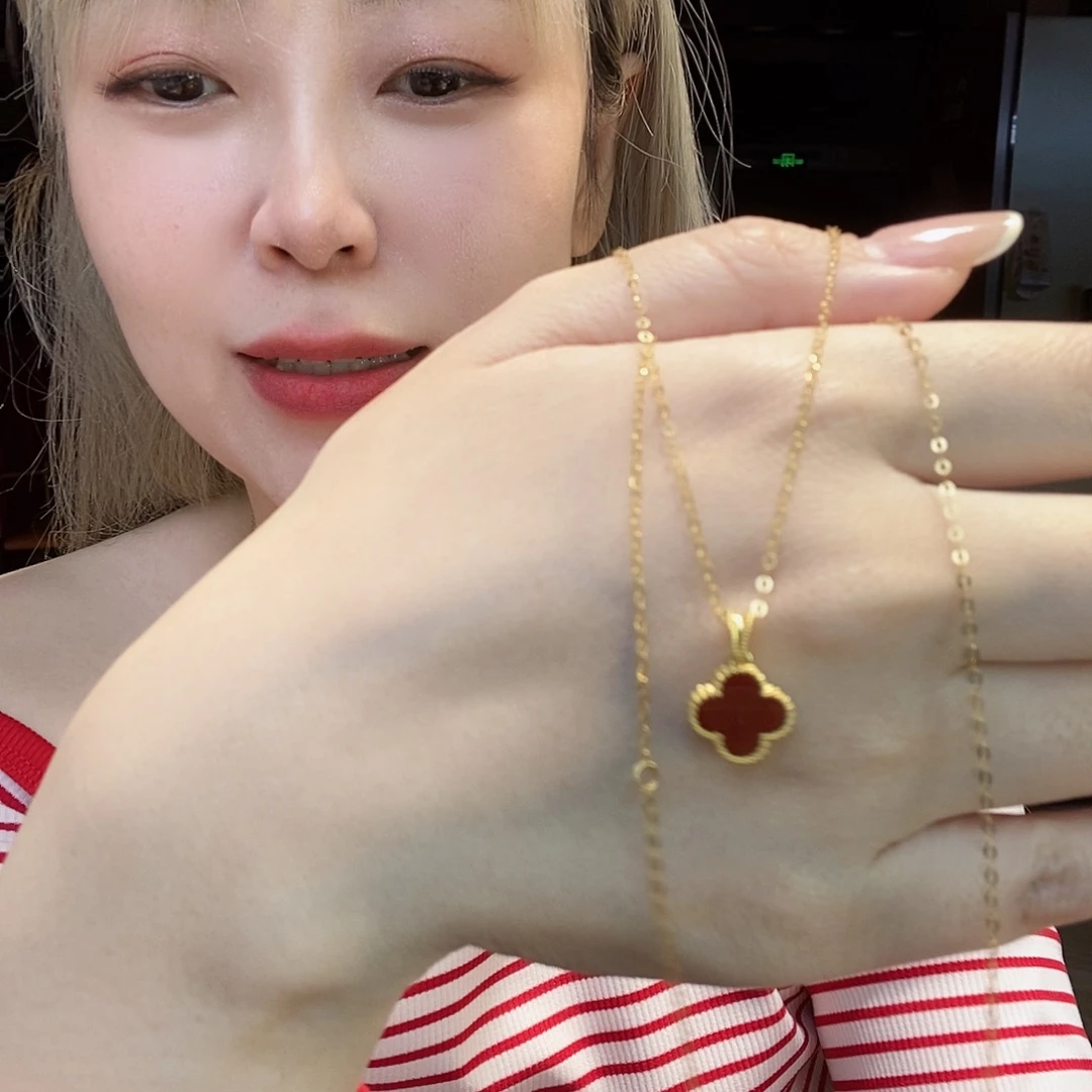 玛瑙/玉髓18K金镶嵌项链10mm红k黄