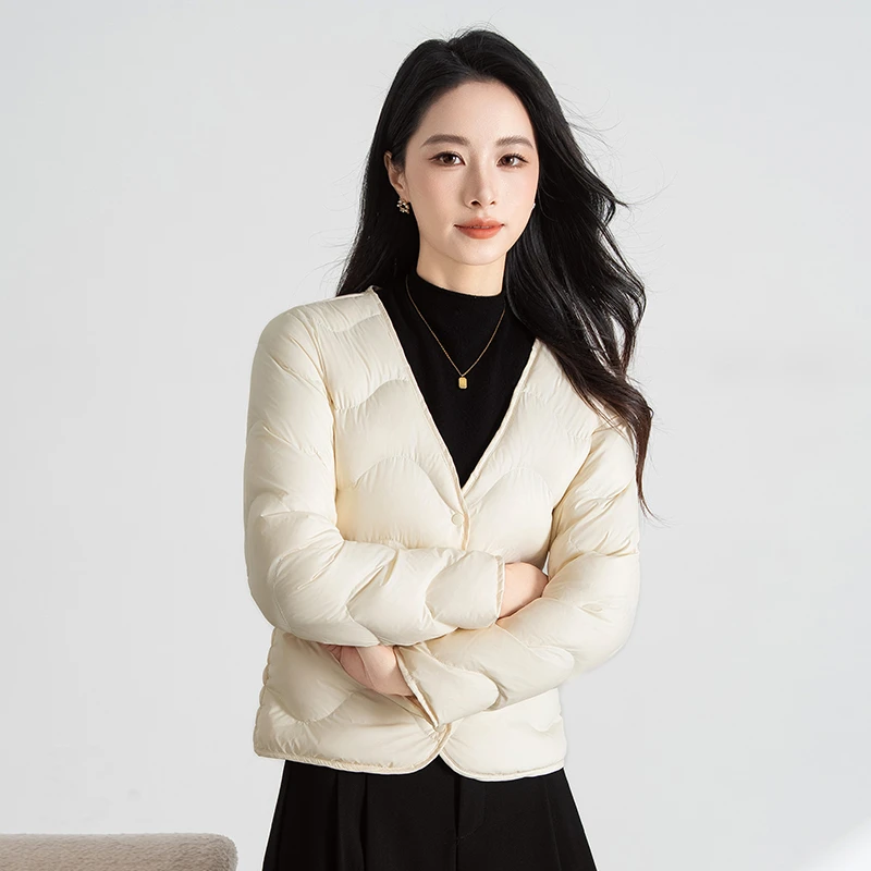 羽绒内胆女轻薄修身2025秋冬新款大衣内搭V领内穿羽绒服短款打底