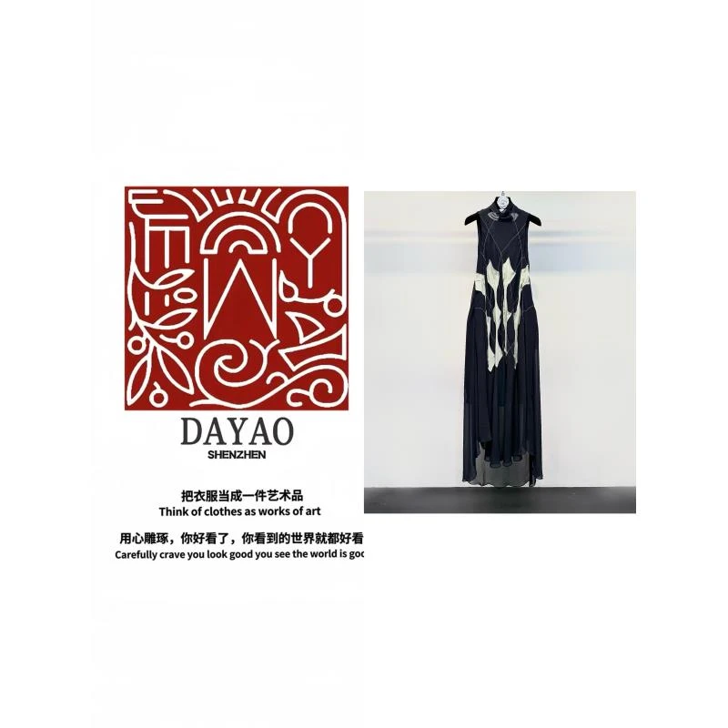 「DAYAO」25s唯美浪漫~女神风！优雅复古新款无袖撞色连衣裙WYS25334