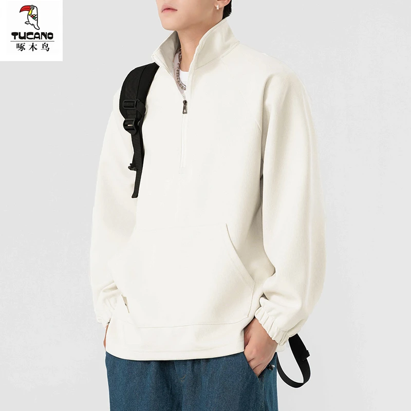 TUCANO/啄木鳥纯色春季卫衣套头衫半拉链休闲男宽松长袖户外上衣