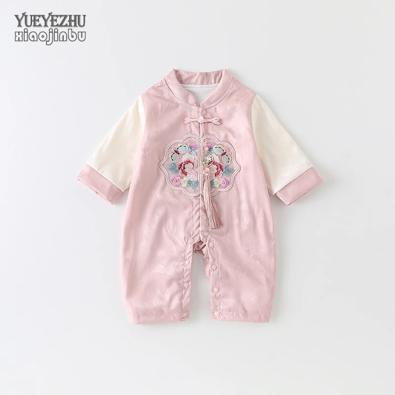 女宝宝新中式连体衣秋装婴儿国风衣服春秋长袖满月百天哈衣新生儿