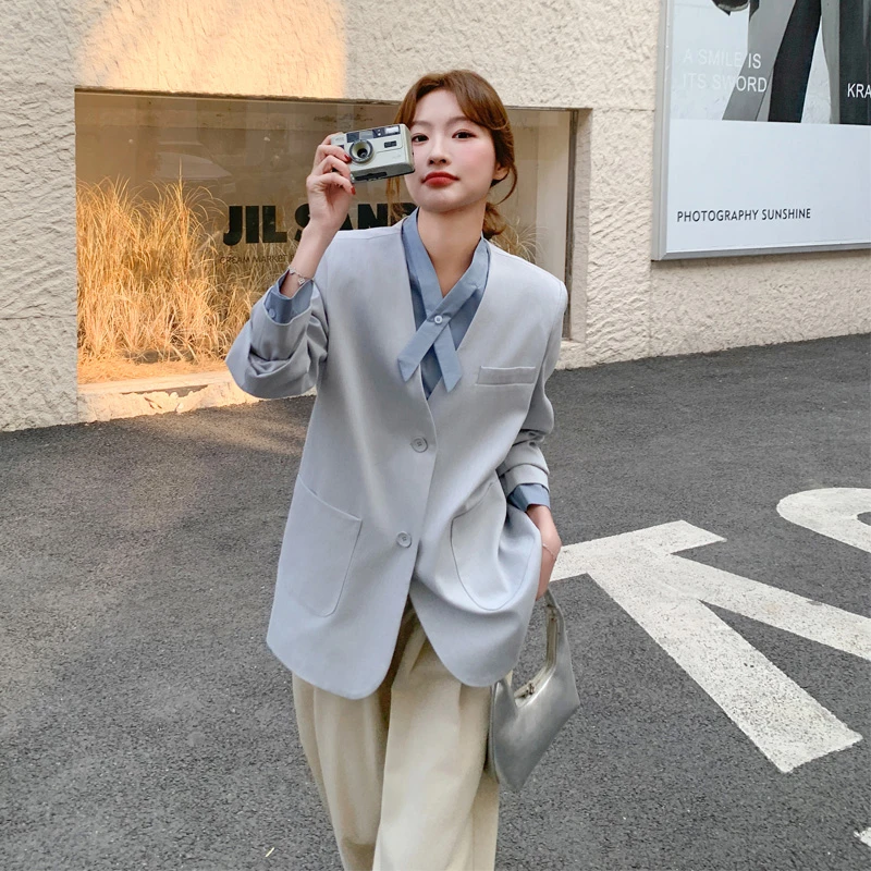 假两件西装外套女2025春秋新款简约韩系穿搭松弛感时髦百搭西服潮