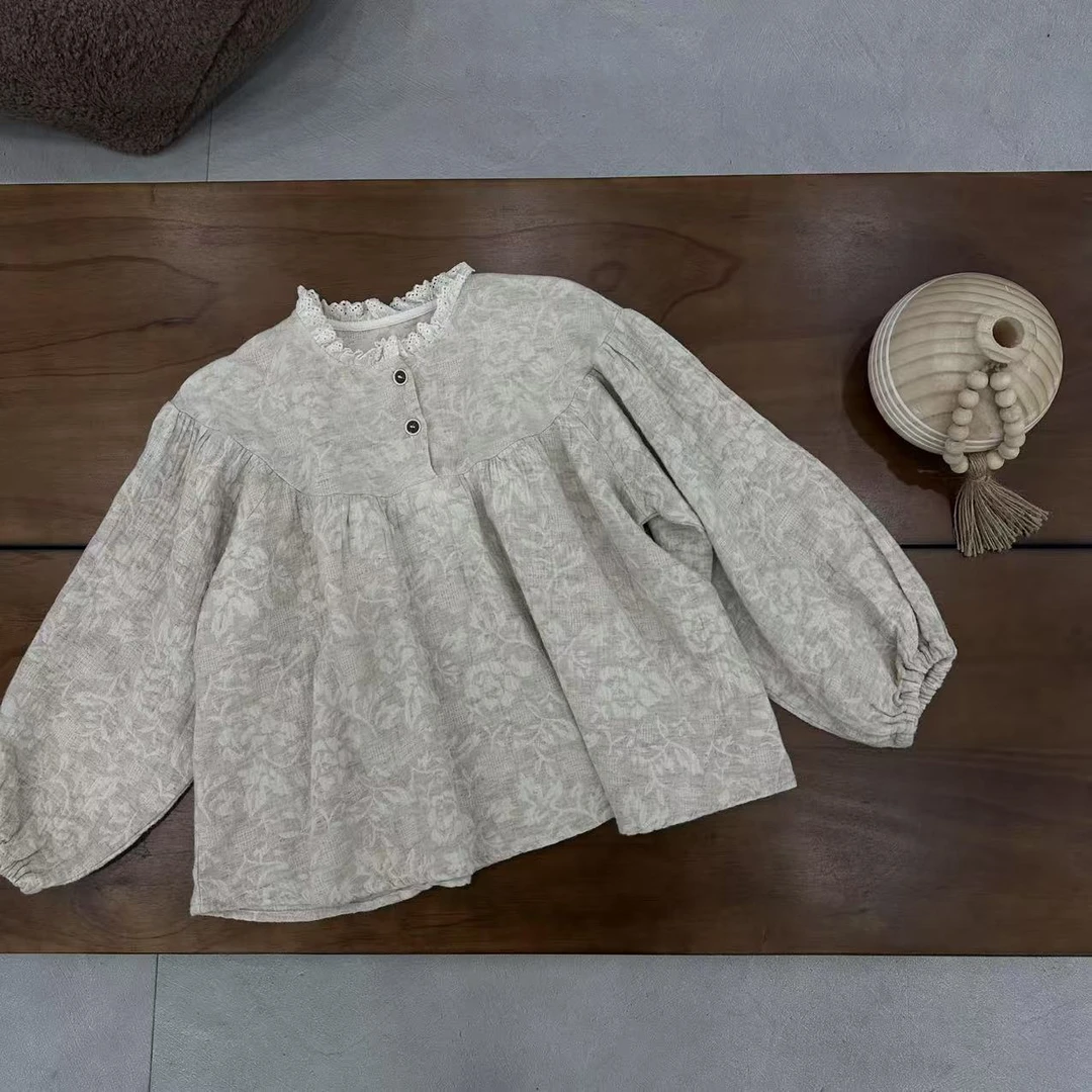 〖姐姐家〗2025春款儿童萌娃穿搭暗花纹重工衬衫sy3478