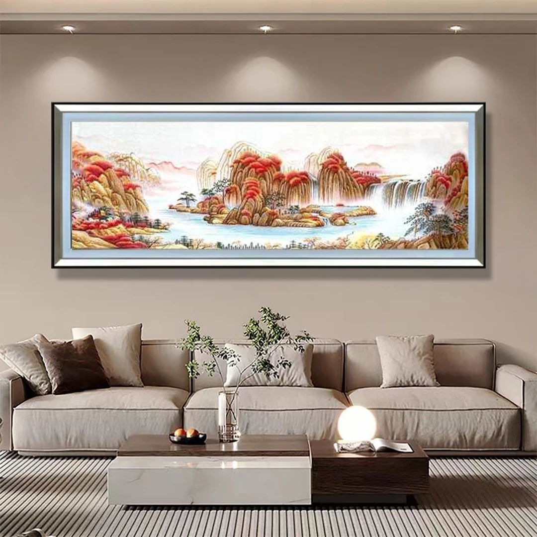 一杉高端刺绣装饰画《鸿运当头》新中式客厅沙发背景墙装饰画