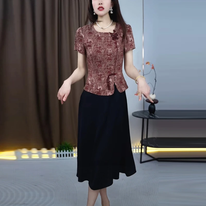 冰竹丝轻奢女装2025夏季新款时尚新中式设计贵气感假两件连衣裙子