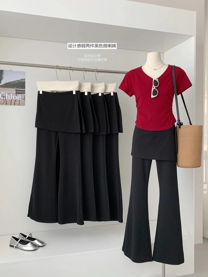 女装夏季新款红色修身短袖v领时尚上衣t恤显瘦气质洋气休闲裤套装