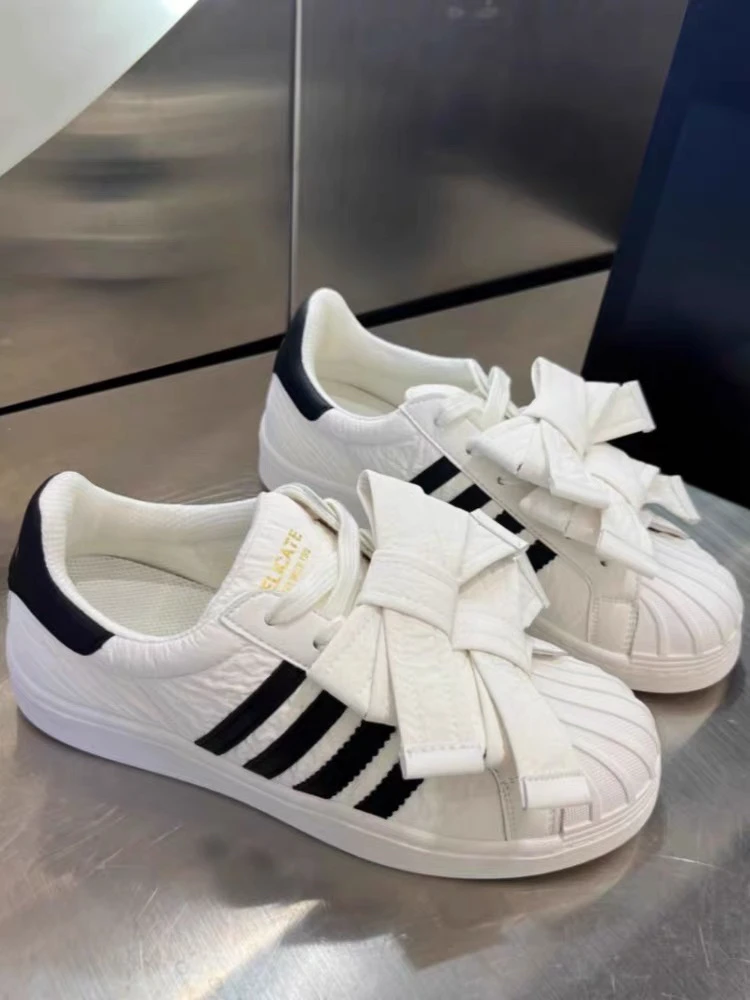 C41-1 蝴蝶结真皮贝壳头德训鞋小白鞋休闲运动两穿软底板鞋女潮