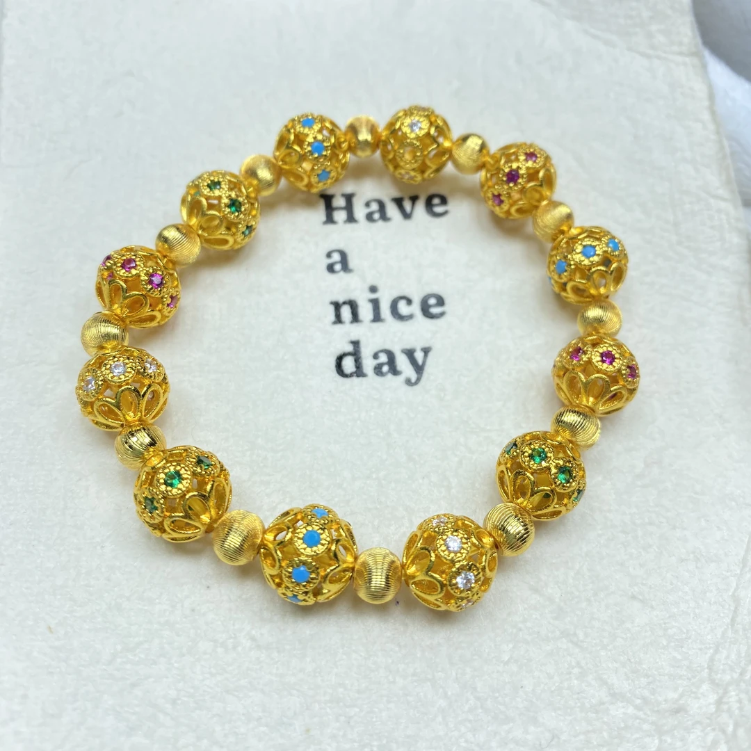 手链 F黄色镂空花纹珠猫眼手链多样性发货46797