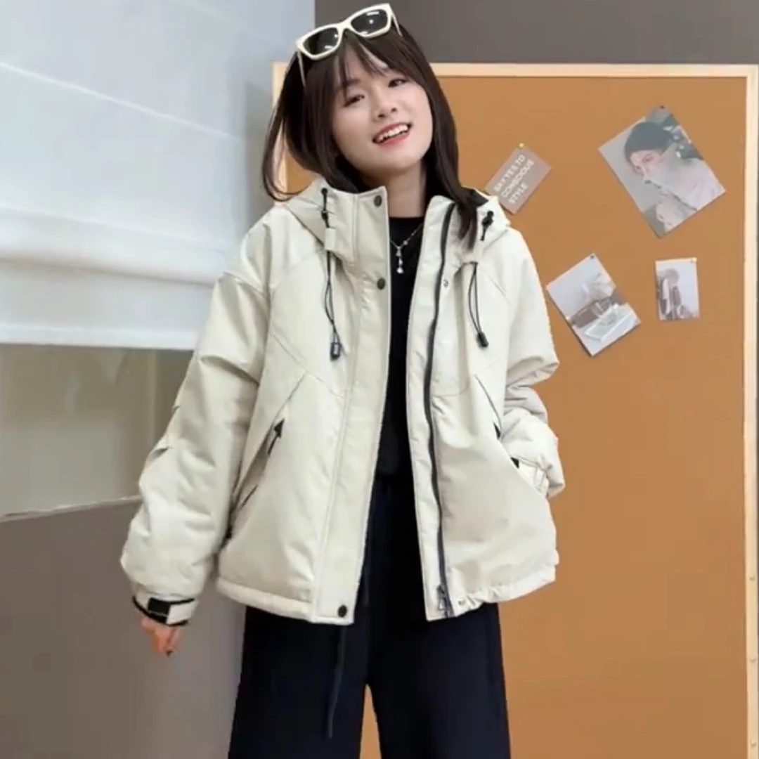 爆款连帽加绒加厚冲锋衣外套女装2025冬季休闲显瘦保暖短款上衣