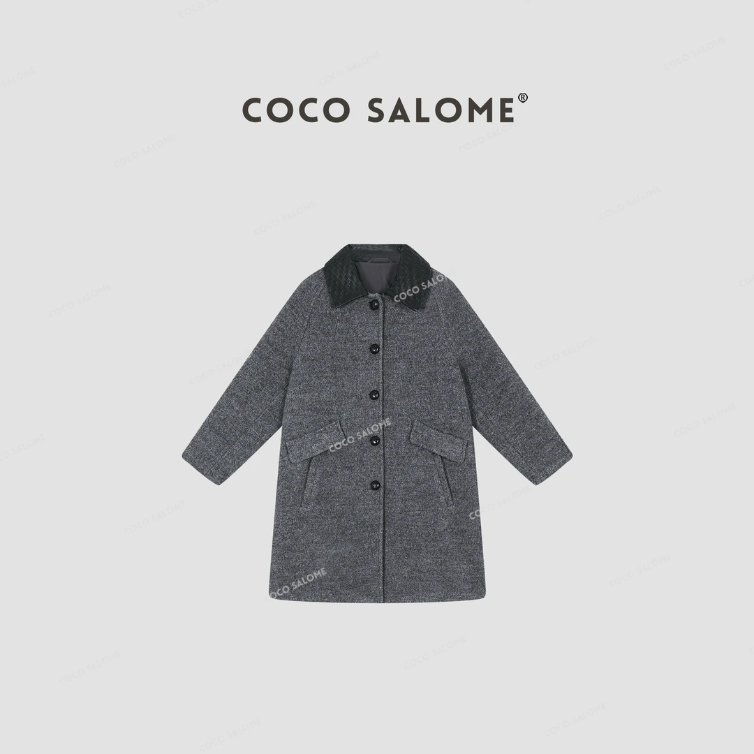 韩彬彬CS"B-V大衣"100%羊毛羊皮编织翻领羊毛大衣外套0842-(14)