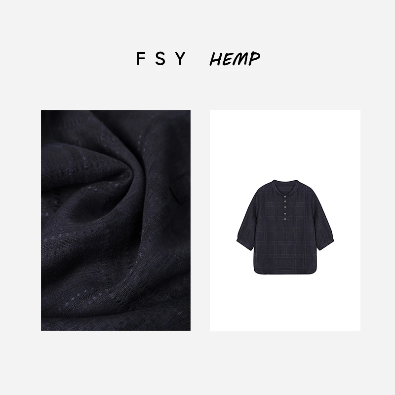 【踏青行歌】36支汉麻亚麻色织衬衫五分袖T恤上衣女格纹2025218