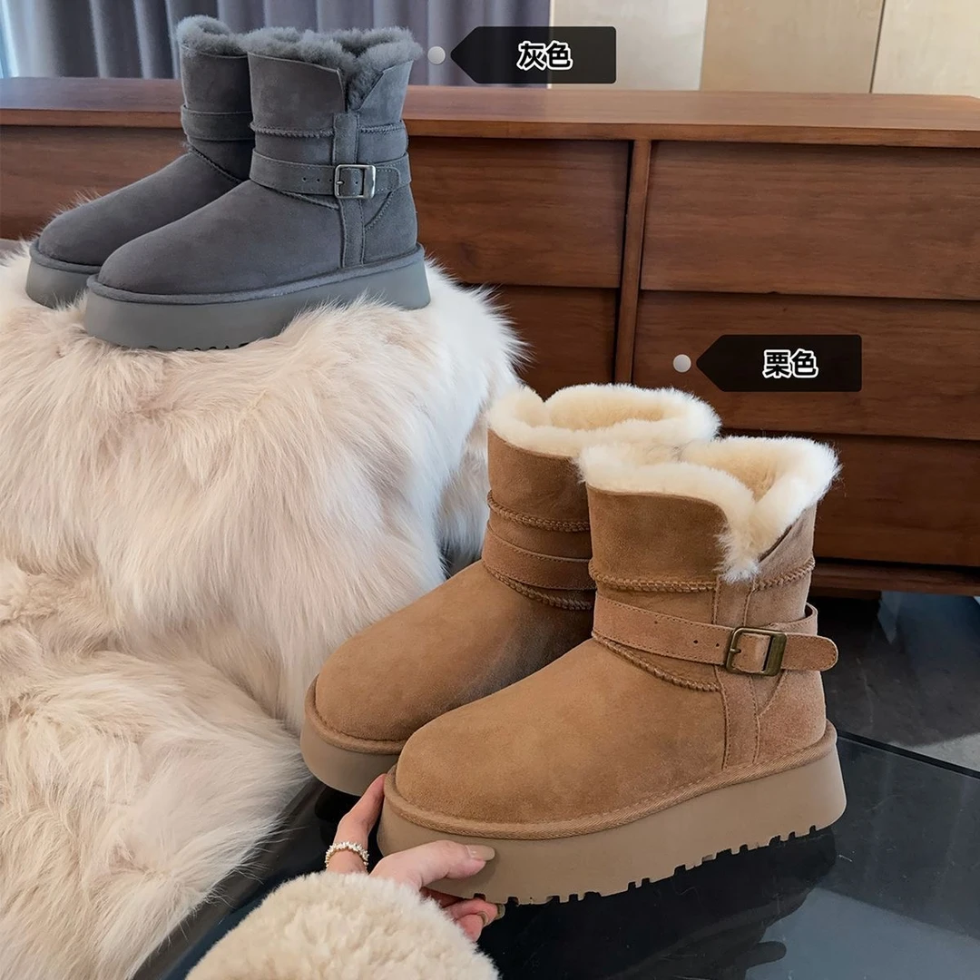 【中筒骑士靴】爆款桑坡羊皮毛一体雪地靴加厚保暖小骑士时尚雪地靴