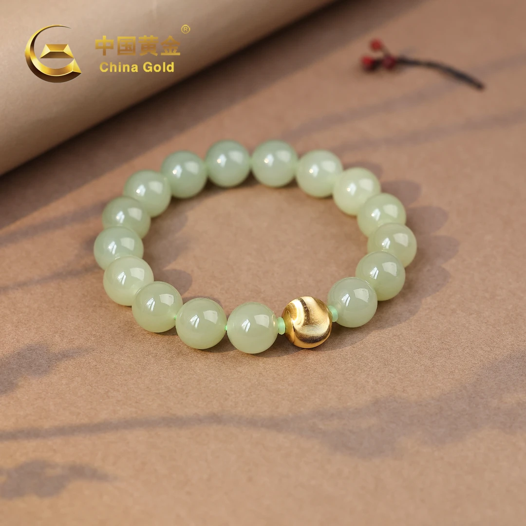 【中国黄金】青黛 | 和田玉*手串*S925银镶嵌-S2517-Y