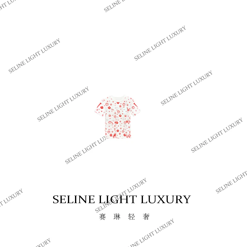【25C-049】 2025 SELINE 1原创烫钻老花轻奢印花圆领短袖T恤