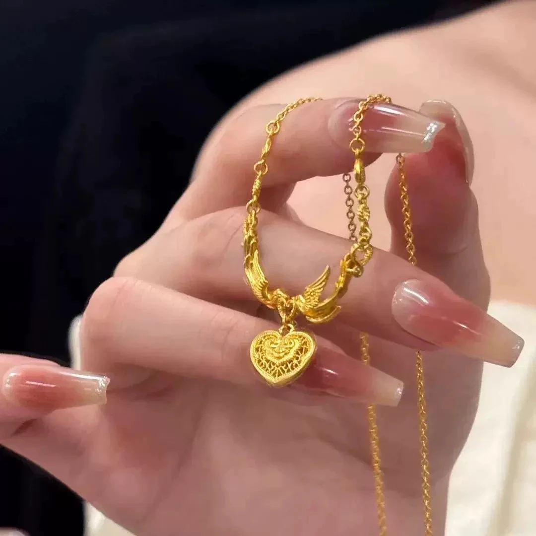 铜合金项链 喜鹊祥云爱心吊坠项链国风新中式时尚锁骨链 1576