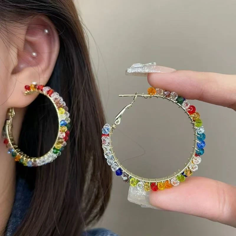 合金耳饰 气质时尚百搭小众欧美简约彩色圈圈手工轻奢个性40耳环