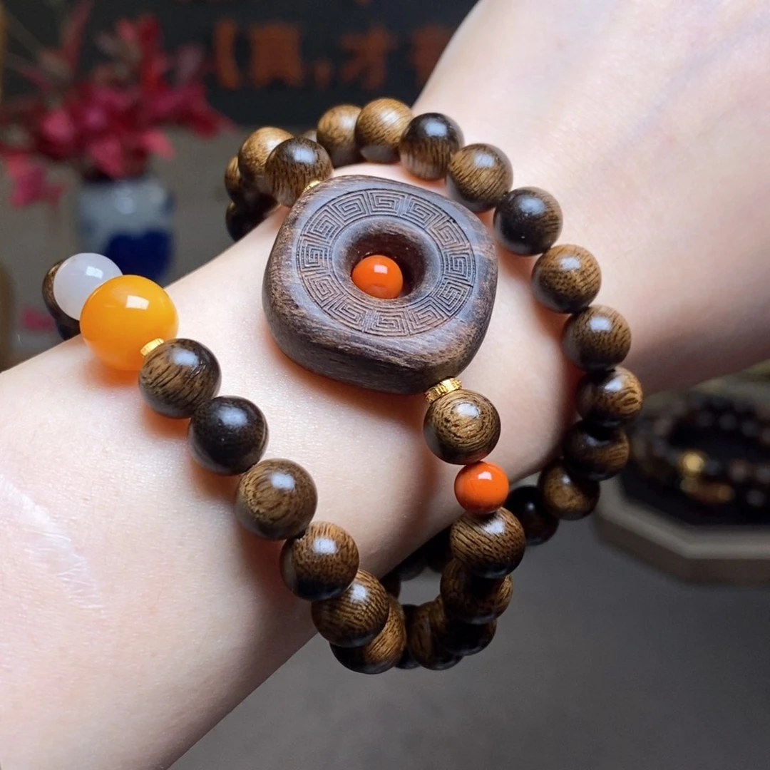 沉香手串越南芽庄绿棋帝王料0.8+芽庄白棋沉香木雕配饰