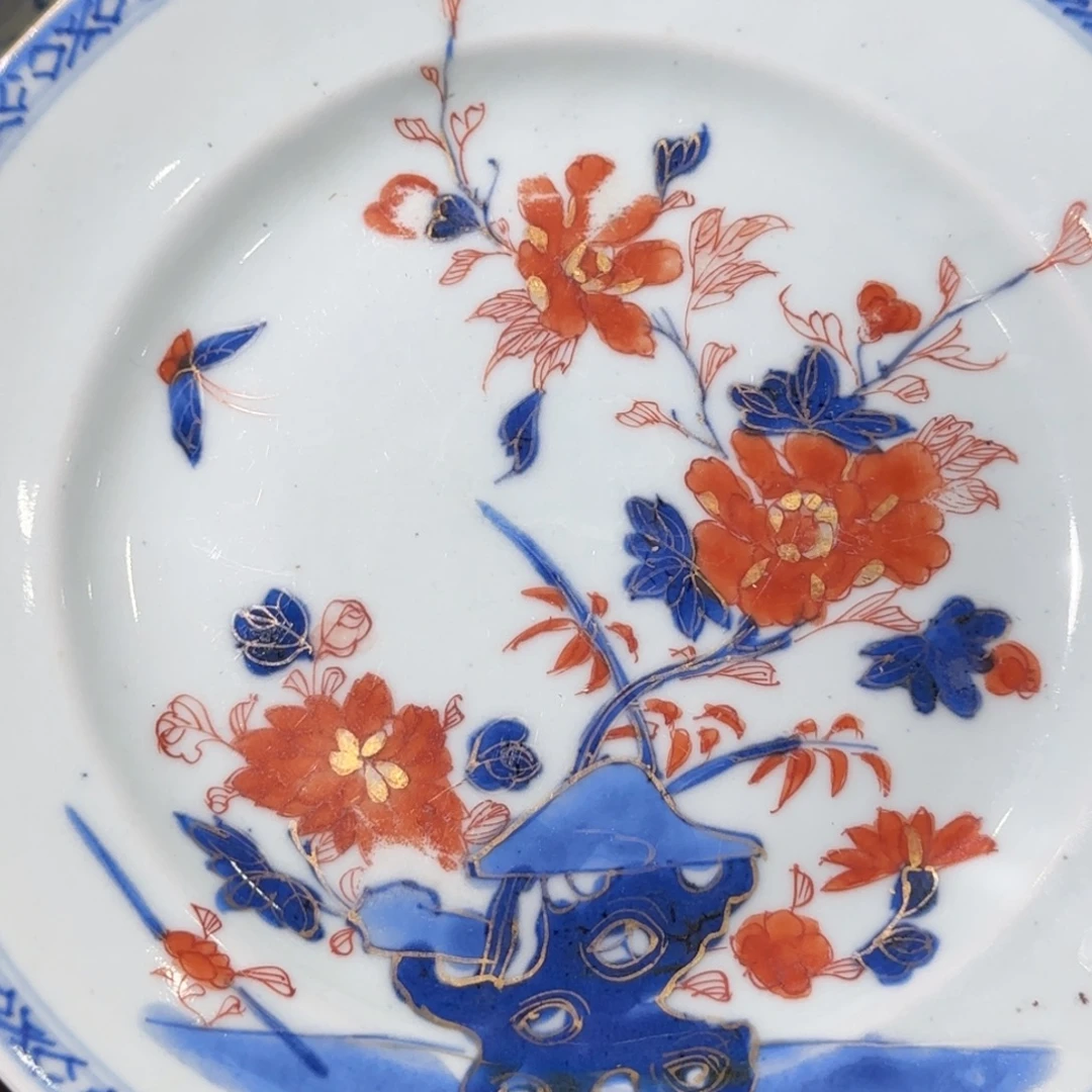 用***9青花泛红庙金盘子